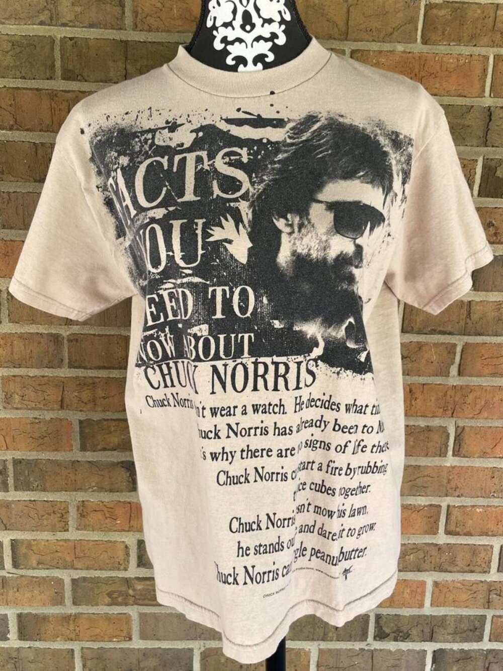 Y2K Chuck Norris Facts Tan and Black Shirt 2009 Medium